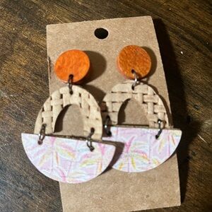 Boho Woven and Wood Handmade Leather Earrings